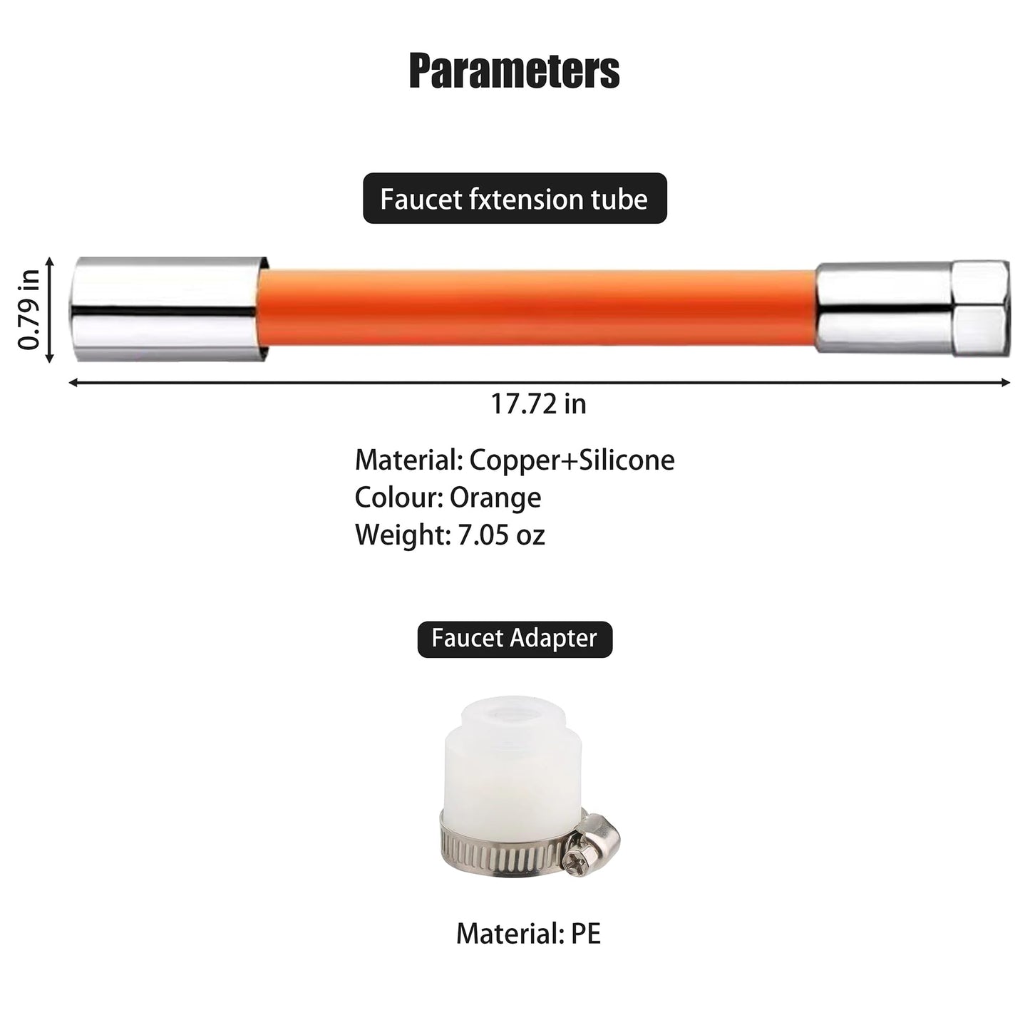 Faucet Extension Tube,Rotatable Extender Hose,Bendable Water Tap Pipe,Splash Proof Mouth,Kitchen Bathroom Garden Tool,Adapter Compatible with Diameter of 13-25mm(0.5-1.0inches),Length of 17.7in/45cm
