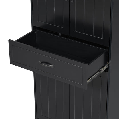Virubi Tall Tilt Out Laundry Cabinet with 2 Tilt Out Laundry Hamper, Wood Bathroom Storage Cabinet with Doors,Drawers and Adjustable Shelves Freestanding (Black)