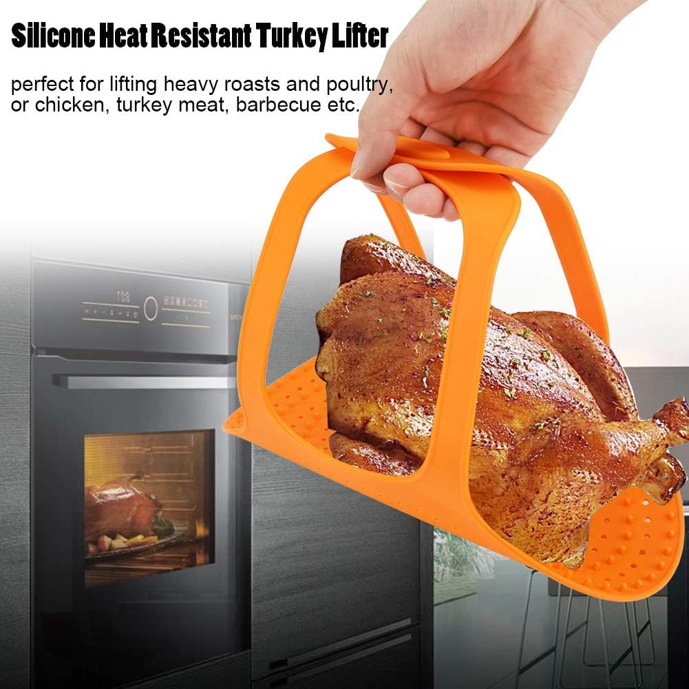 Silicone Turkey Lifter for Roasting Pan, Orange for Turkey and Chicken Barbecue
