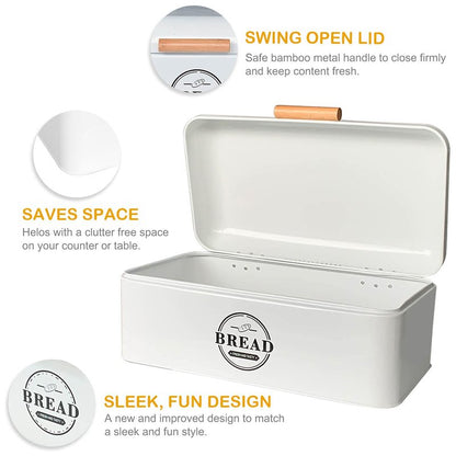 SOTECH Large White Bread Box with Lid,Farmhouse Bread Box in White Metal Extra Large Bread Storage Container for Kitchen Countertop and Room Decor