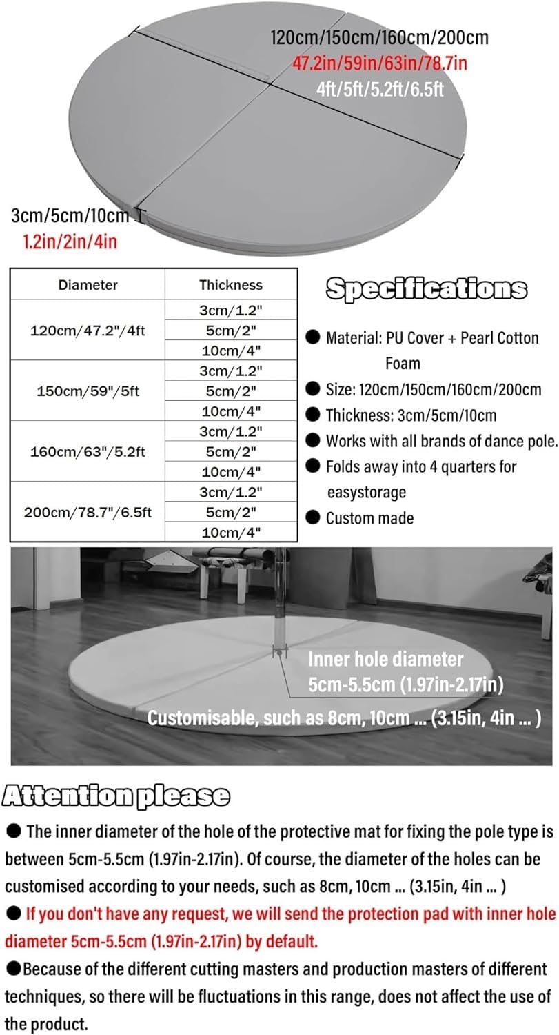 KGBNYSS Static Dancing Pole Purple Crash Mat for Pole Dancing, 3/5/10 cm Thick Gymnastics Crash Landing Mat Pad w/PU Leather Skid Proof Covering(140cm/4.6ft/55in,Thick 5cm/2in)