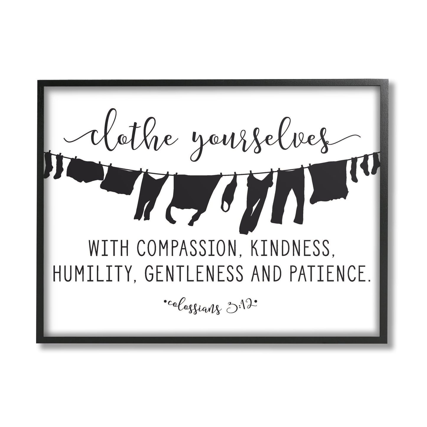 Stupell Industries Clothe Yourselves with Compassion Clothesline Black Framed Wall Art, 16 x 20, Multi-Color