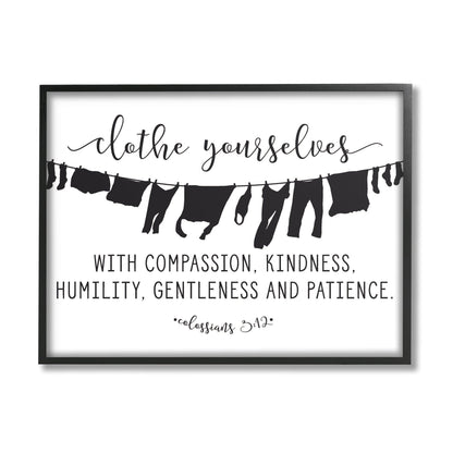 Stupell Industries Clothe Yourselves with Compassion Clothesline Black Framed Wall Art, 16 x 20, Multi-Color