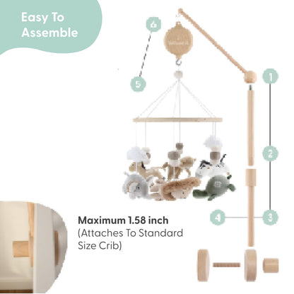 The Peanutshell Crib Mobile for Boys or Girls - Wooden Musical Baby Crib Mobile with 12 Lullabies, Jungle Animal, Baby Mobile Crib Safari Serenity Nursery Decor