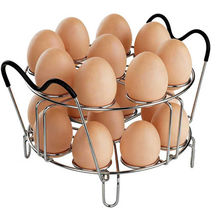 Stackable Egg Steamer Rack Compatible with Instant Pot 6qt & 8qt - 304 Stainless Steel Trivet with Heat-Resistant Handles, Holds 18 Eggs for Pressure Cooker & Pot, Multi-functional Cooling Rack