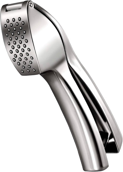 Heavy Duty Garlic Press, Zinc Alloy Garlic Crusher & Mincer, Easy Squeeze Garlic Press Tool with Ergonomic Handle, Garlic Mincer with Peeler Tube & Cleaning Brush for Kitchen Cooking