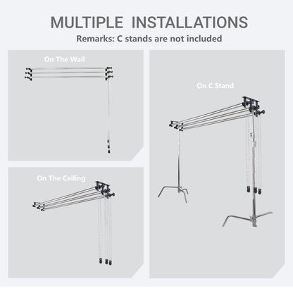 TENBEST Photography Backdrop Roller Support System, 3 Rollers with Metal Chains, 120-inch Stainless Steel Crossbars, Wall/Celing/Light Stand Backdrop Mount, Background Support