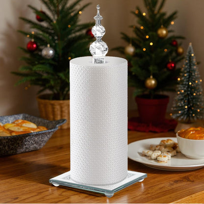 Crystal Paper Towel Holder, Bling Silver Paper Towel Roll Holder, Decor Standing Paper Towel Holder with Weighted Base, Paper Towel Dispenser for Kitchen Countertops Bathroom, Anti Slip(Square/Silver)