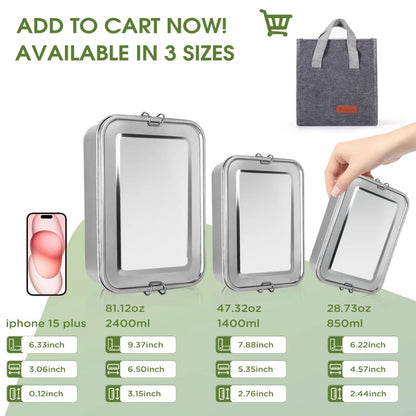 304 Stainless Steel Bento Box 3 Pack Stainless Steel Containers With Lids 81oz/47oz/29oz,Leak-Proof & Stackable Storage Stainless Steel Food Storage Containers for Soup Salad Leftover