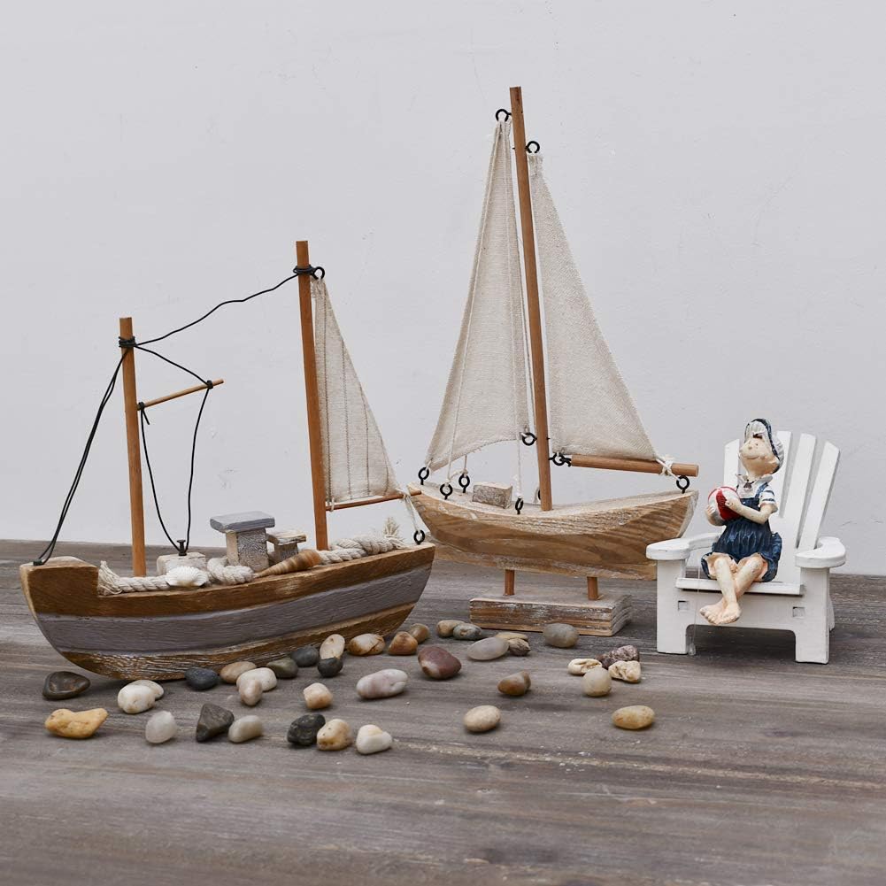 Sailboat Wooden Small Nautical Sail Boat Decor Coastal Beach Themed Ornaments for Home Bathroom Room Bedroom (B)