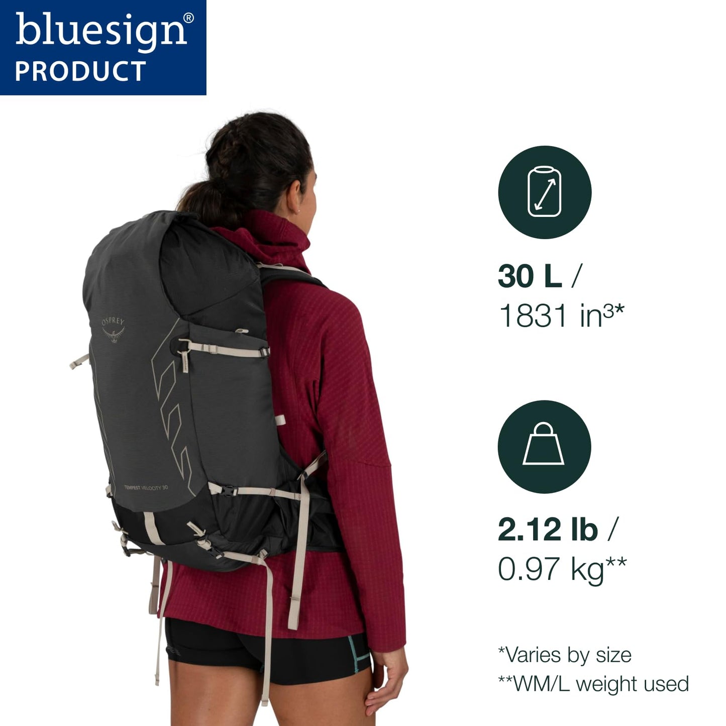 Osprey Tempest Velocity 30L Women's Hiking Backpack, Dark Charcoal/Chiru Tan, WM/L