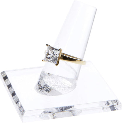 Plymor Clear Acrylic Ring Finger Display, Single on Square Base, 2" W x 2" D x 1.75" H