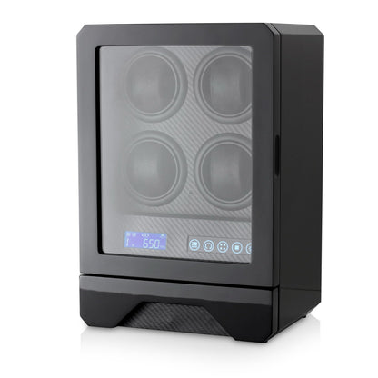 Automatic Watch Winder for 4 Watches with LED Light, LCD Display, Remote Control and Storage Drawer (Black)