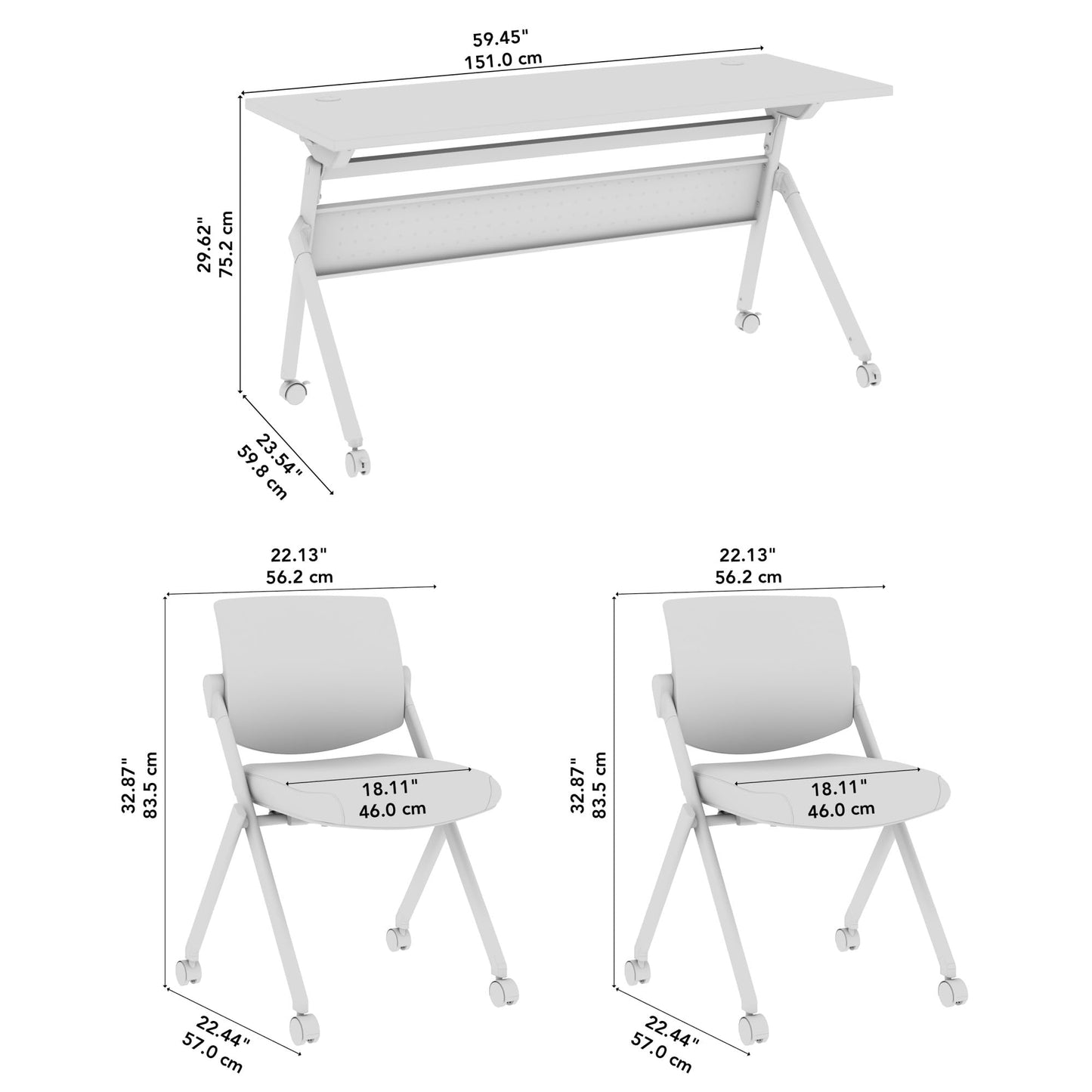 Bush Business Furniture Folding Training Table Set for 2, 60 inch, 2 Mesh Back Folding Chairs, Commercial-Grade Bundle for Office or Classroom, Envision Collection, Gray