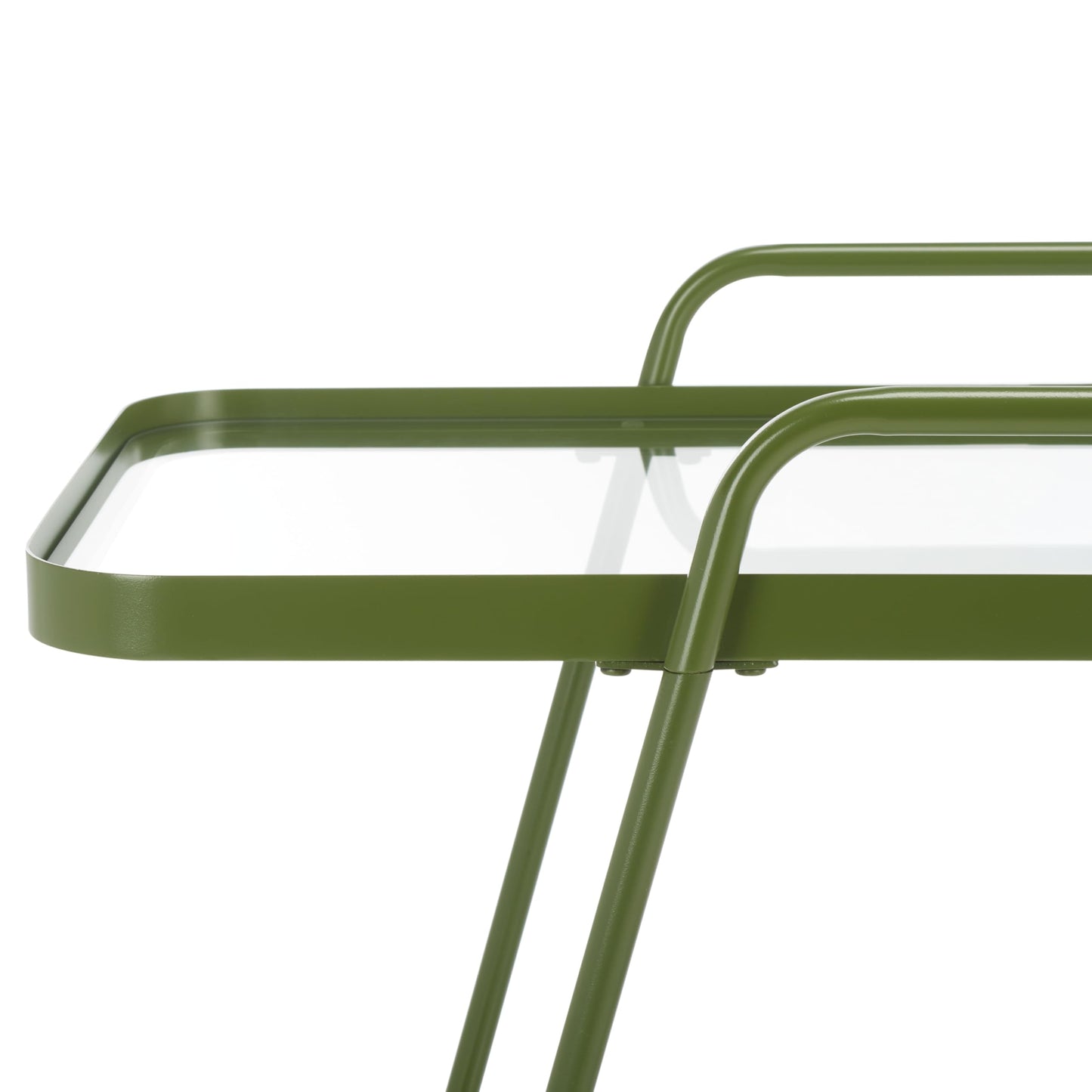 SAFAVIEH Home Collection Zunia Green/Clear Glass 2-Tier Bar Cart with Wheels