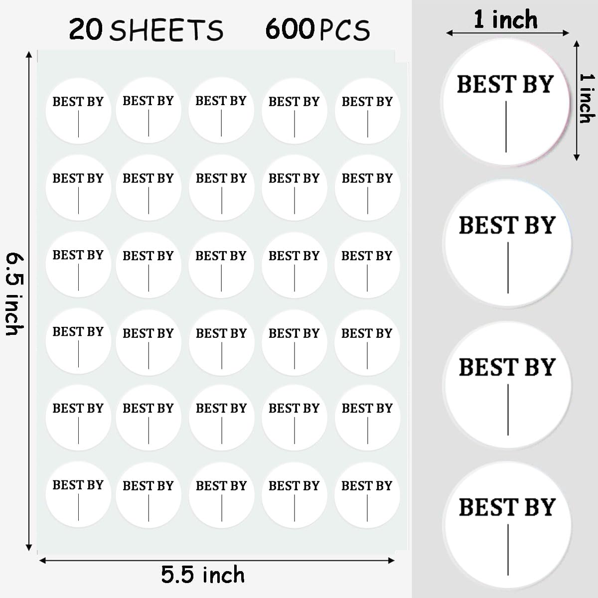600 Pieces Expiration Date Food Stickers, 1" Circle Dot Small Blank Food Date Labels for Food Containers Storage Freezer Restaurant FoodSaver Food Service Prep Best by Labels