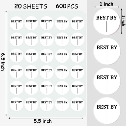 600 Pieces Expiration Date Food Stickers, 1" Circle Dot Small Blank Food Date Labels for Food Containers Storage Freezer Restaurant FoodSaver Food Service Prep Best by Labels