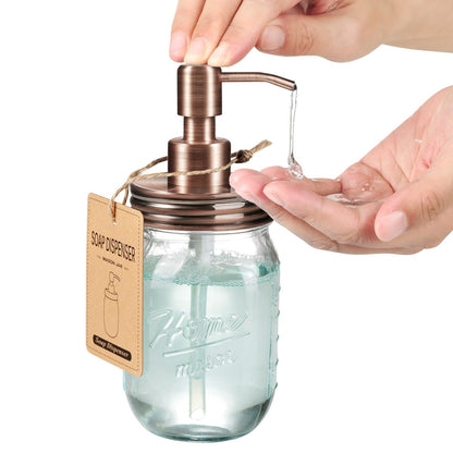 Amolliar Mason Jar Liquid Soap Dispenser, 16OZ Glass Countertop Lotion Dispenser Bottle, Farmhouse Decor for Kitchen, Bathroom, Refillable Dispenser for Hand Soap, Dish Soap, Lotion Soap, Copper 2Pack