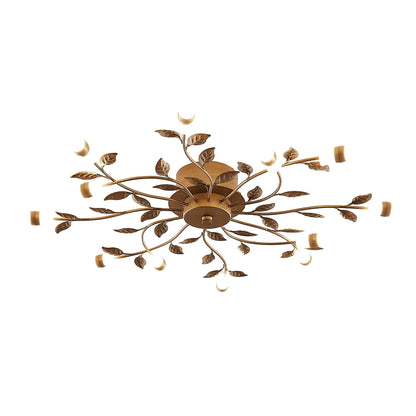 Lucande 31.5" Rustic Floral Ceiling Chandelier, 12-Light LED, Bronze Finish Close to Ceiling Light Fixture for Bedroom Living Room Dining Room Entryway, Warm White 3000K, Shallow Height