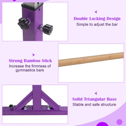 GOFLAME Double Horizontal Bars, Gymnastics Parallel Bars with Adjustable Height and Width, Junior Training Gym Bar for Kids, Ideal for Indoor Outdoor Use (Purple)