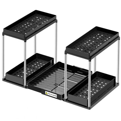 NIUXX Expandable Under Sink Organizer: 2 Tier Under Cabinet Organizer - Double Pull Out Shelf Under Sink Storage for Kitchen - Bathroom and Laundry Room - Space Saving