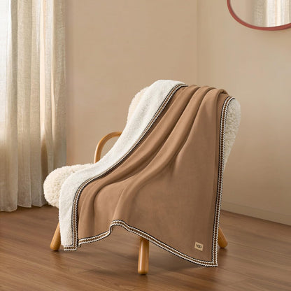 UGG Braid Reversible Throw Blanket – Ultra Soft Throw with Faux Suede and UGGFluff, Cozy Accent for Bedroom or Living Room Decor, Birthday Gifts for Women (Brown, Throw - 50" x 70")