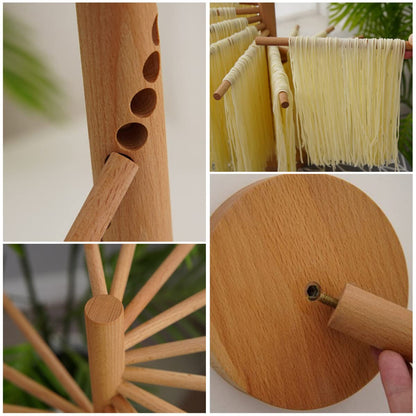Collapsible Pasta Drying Rack Wooden Spaghetti Stand Dryer with 16 Suspension Rods Homemade Fresh Noodle Hanger Easy Storage(Log Color)