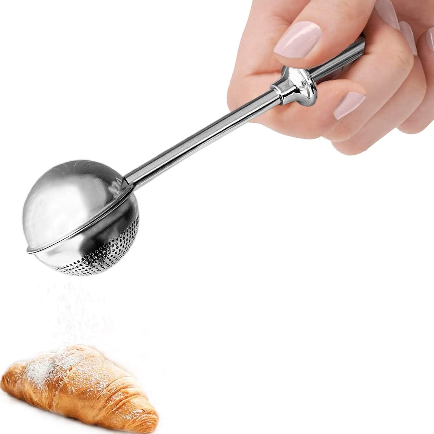 18/8 JETKONG Powdered Sugar Shaker Duster Flour Dispenser Shaker with Stainless Steel Spring-operated Handle for Sugar