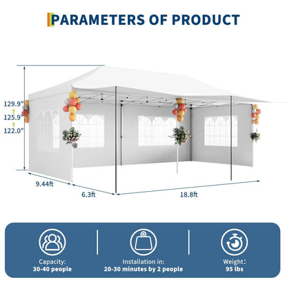 10X20Ft Pop Up Canopy Tent with 5 Removable Sidewalls & PE Windows, Wedding Party Tent Outdoor Waterproof UV50 Canopy Event Shelter Tents for Parties Car Port Vender Events, White