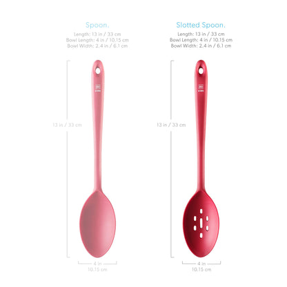DI ORO Silicone Slotted Spoon - 600°F High Heat Silicone Spoon for Cooking Nonstick Cookware Safe - Silicone Kitchen Spoon for Serving & Stirring - Large Spoon for Mixing - Dishwasher Safe (Red)