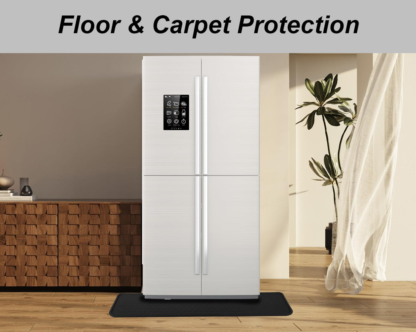 GMATCHUP Refrigerator Mat, Washing Machine Spill Liner, Drip Tray and Leak Catcher Mat, Fridge Mat Prevent Water Leakage and Floor Damage from Elecrical Equipment Heavy Duty 37.5'' x 8.5'' Black