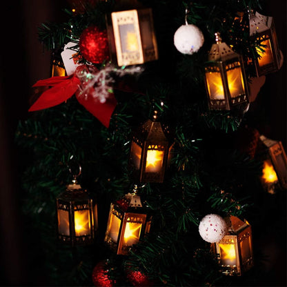 Mini Star Lantern with Flickering LED - Set of 6 Copper Brushed Decorative Hanging Light for Indoor Use