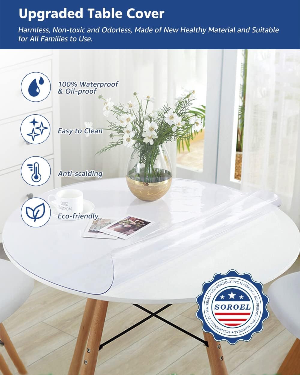 24 Inch Round Clear Dining Room Table Cover Easy Clean Waterproof Plastic Vinyl Table Cloth Protector Wood Furniture