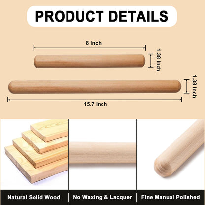 French Rolling Pin Set - Natural Wooden Rolling Pins, Classic Wooden Dough Roller for for Fondant,Pizza, Pie, Pasta, Bread, Pastry, Essential Kitchen Utensil,(8inch, 15.7inch)