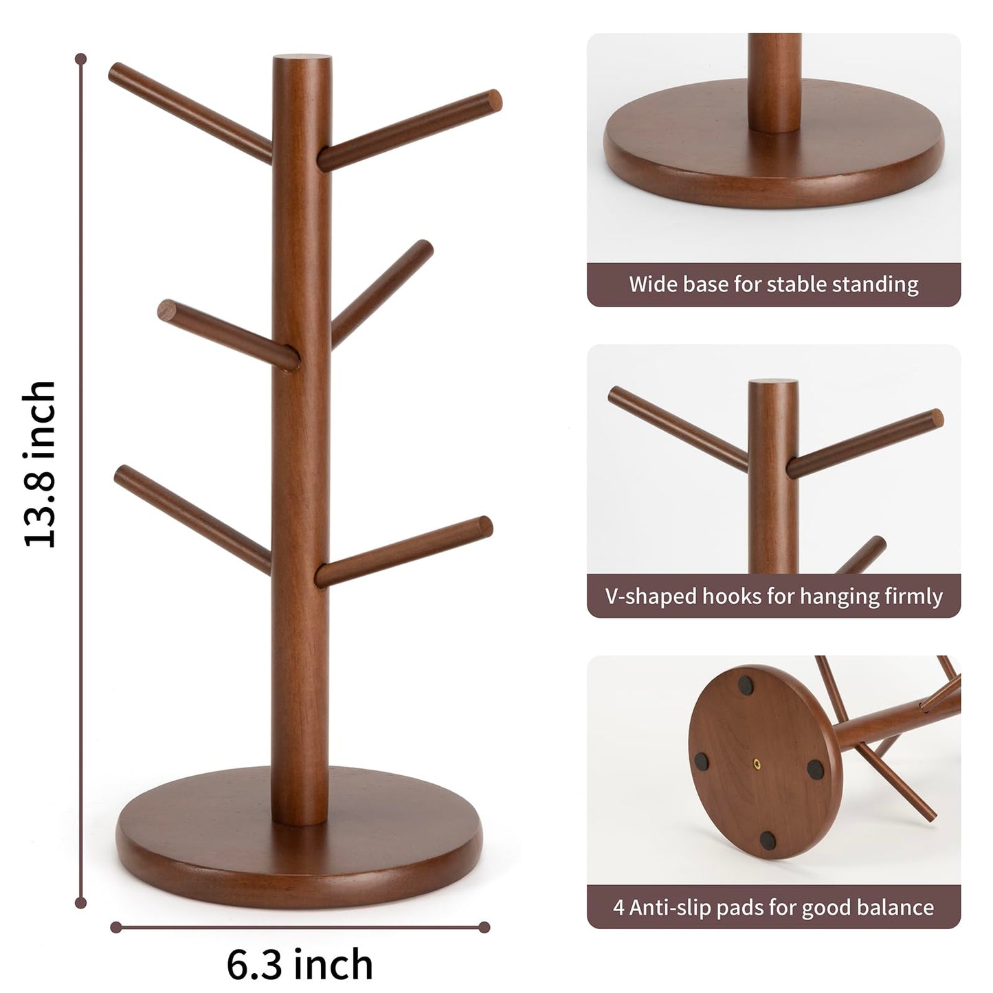 MyLifeUNIT Mug Holder Tree, Coffee Cup Holder with 6 Hooks (Brown)