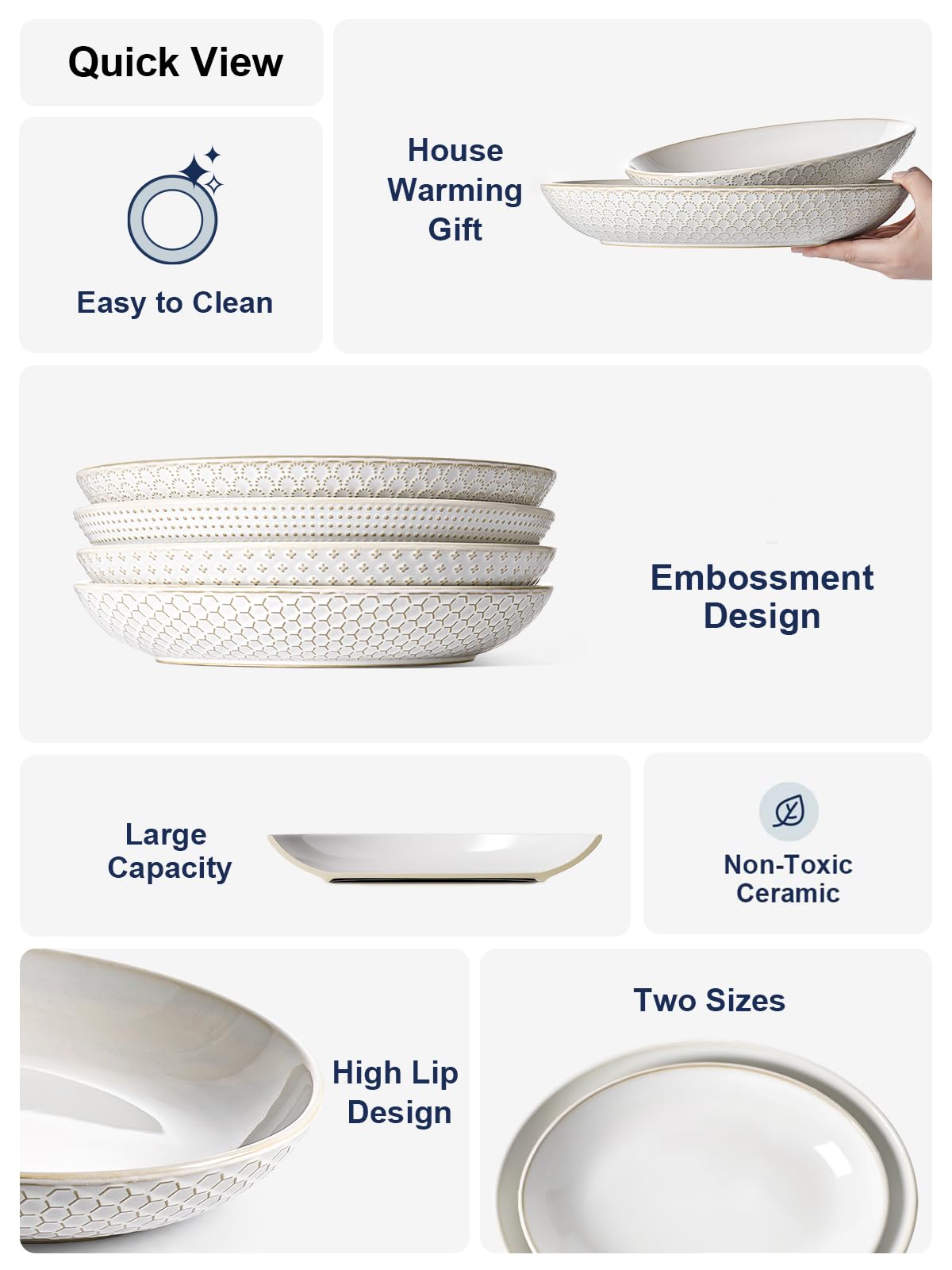 LE TAUCI Ceramic Serving Bowls Set of 2, Large Oval Serving Dishes for Entertaining, 11.8 & 13.7 Inch Salad Bowl for Kitchen Counter, Fruit Bowl, Pasta Bowls, Microwave and Dishwasher Safe - White