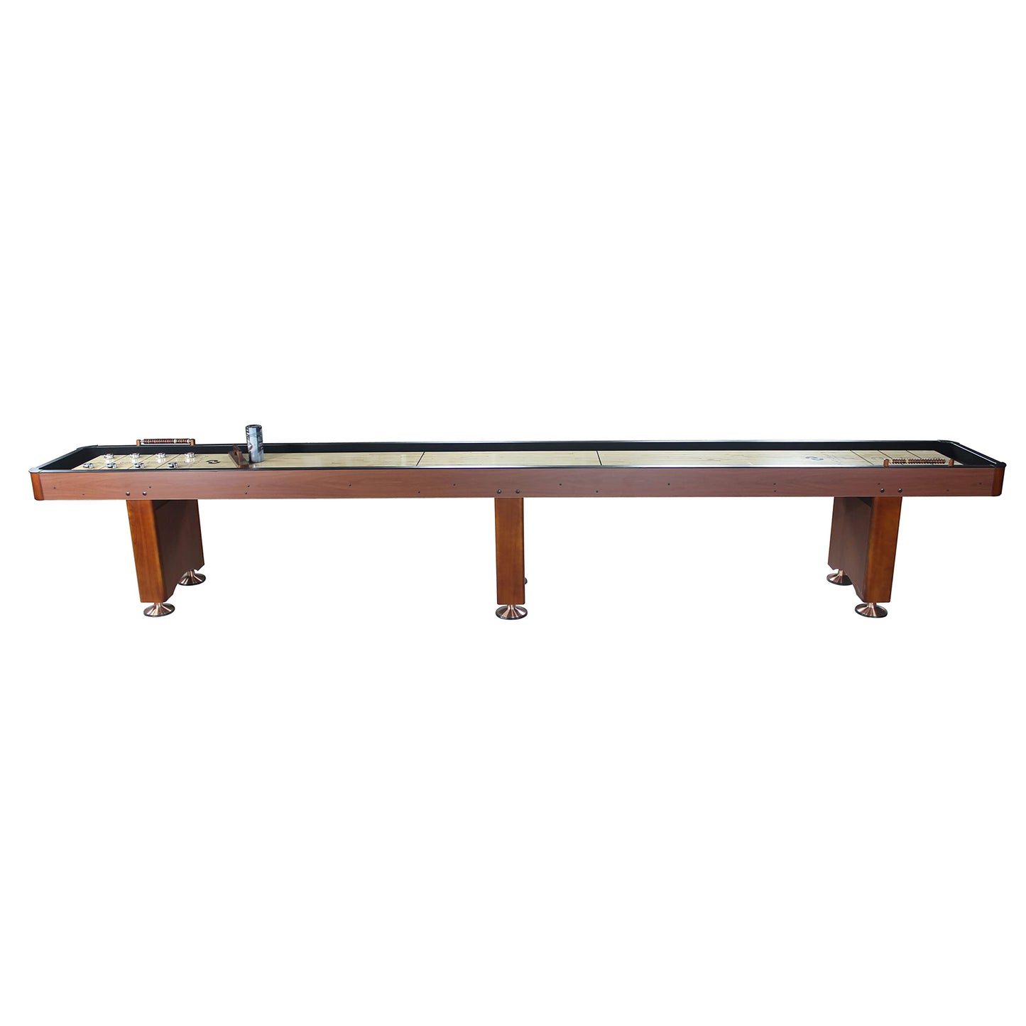 Playcraft Woodbridge Shuffleboard Table with Storage Cabinet - Shuffle Board Game Table Set with Matching Abacus, 8 Pucks, Brush & Wax (Made in USA) - Pro Style Climate Adjusters - Cherry - 16ft