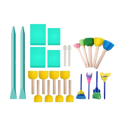 25pcs Screen Printing Squeegees with Flower Round Sponges Brush Set for Chalk Paste/Wood Burning/Craft Paint Tools, Self-Adhesive Stencil Rubber Mini Squeegee for Transfer Chalk Paint Stencil Ink