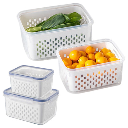iayokocc 2 Pack Fruit Storage Containers for Fridge, Stackable Food Storage Containers with Removable Colander, Refrigerator Organizer with Drain Baskets Lids- Keeping Food Fresh Longer