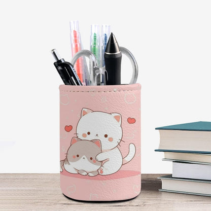 Upetstory Kawaii Cat Pencil Holder for Desk Pencil Cup Pen Holders Makeup Brush Holders Sturdy Pen Cup Pot Desktop Organizer Office Storage Pouch for Kids Teens Adults