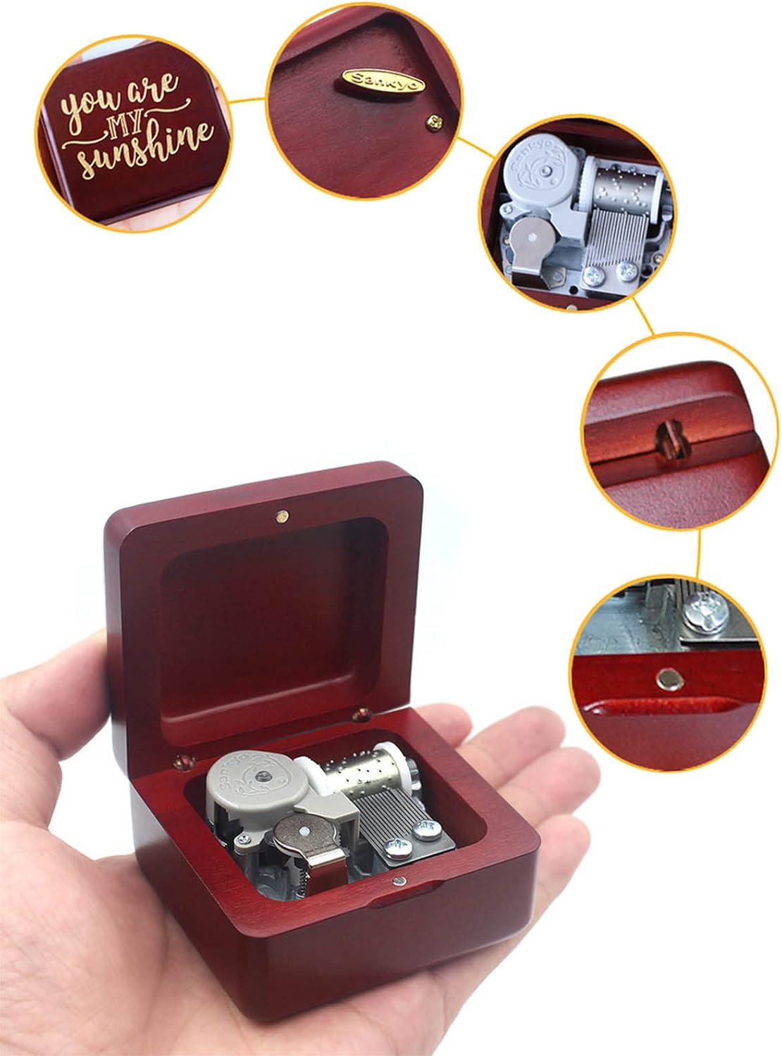 Sinzyo You are My Sunshine Music Box, Solid Wood Laser Carving Vintage Gift Musical Box for Birthday