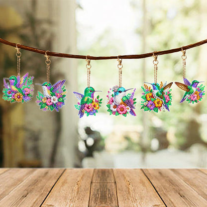 C'eitura 6Pcs Hummingbird Diamond Art Keychain Kits, DIY 5D Diamond Painting Ornaments for Kids & Adults, Handmade Creative Gift for Friends, Family