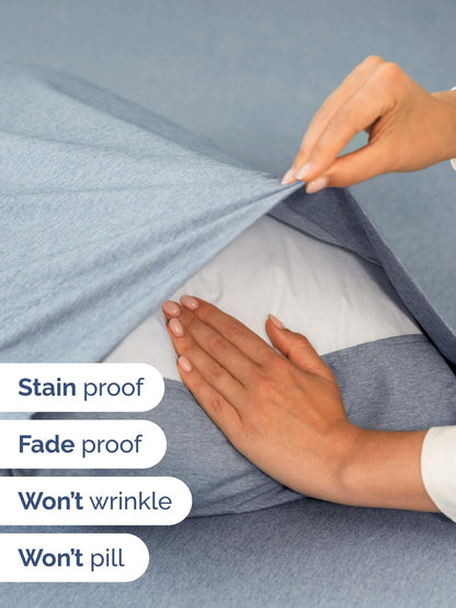 Skiennix Extra Deep King Sheet Set - 6-Piece Breathable Cooling Bedding - Soft, Wrinkle-Free Heathered Blue
