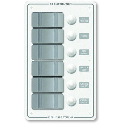 Blue Sea Systems 8273 Contura Water Resistant 12V DC Circuit Breaker Panel, White, 6 Position
