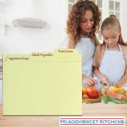 Meadowsweet Kitchens Recipe Card Box Tab Divider Set: Set of 9 Tab Dividers for 4x6 Recipe Cards