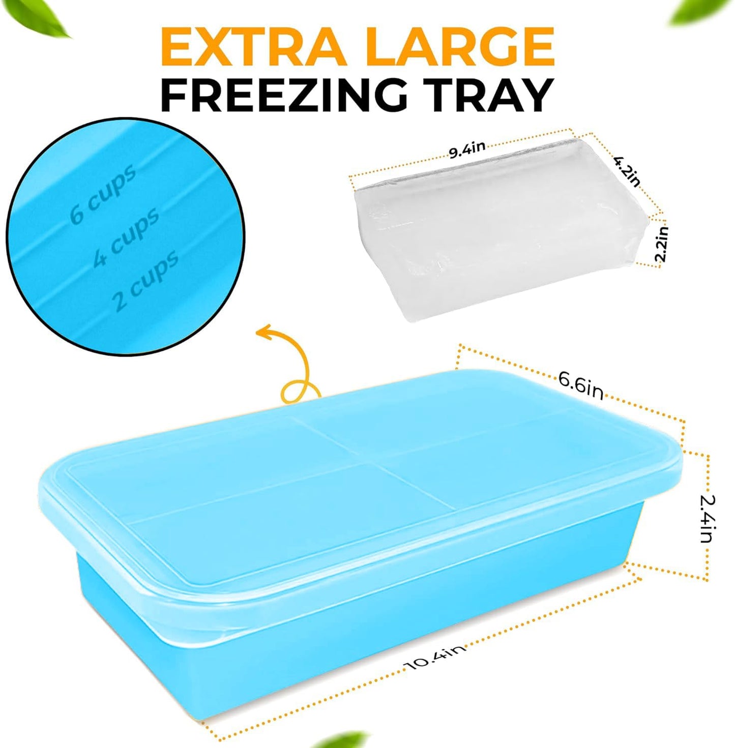 MT.BAY (2 Pack) Large Silicone Freezer Containers For Soup, Pasta Sauce, Leftovers, Broth & More - 6 Cup Reusable BPA Free Non Plastic Food Storage Freezing Ice Trays With Lids & Measurement Lines