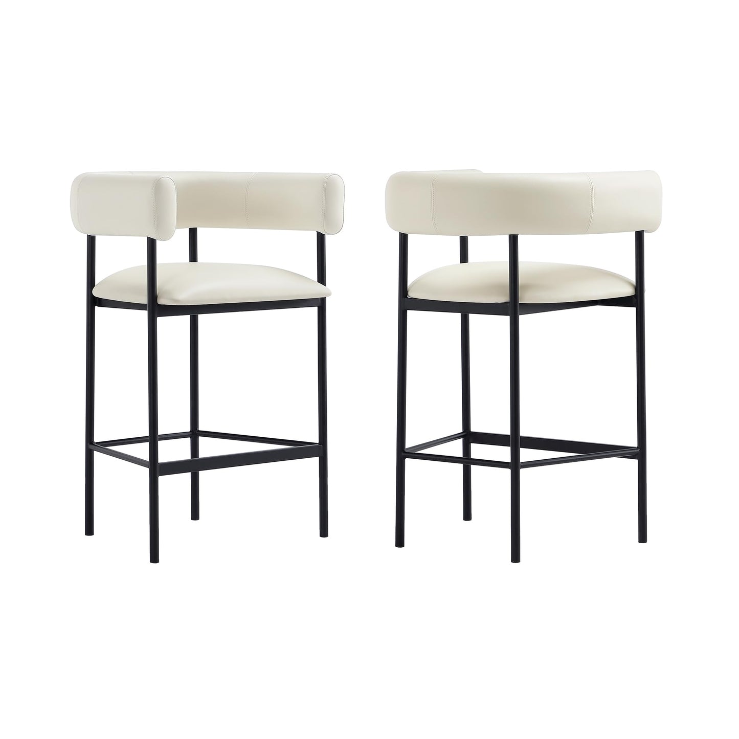 Manhattan Comfort Onda Counter Height Stools for Kitchen and Dining Room, Upholstered in Vegan Leather, Island Chairs with Metal Frame, Wraparound Design, Fully Assembled Furniture, Ivory
