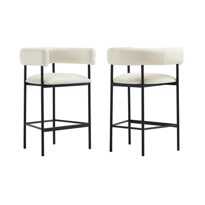 Manhattan Comfort Onda Counter Height Stools for Kitchen and Dining Room, Upholstered in Vegan Leather, Island Chairs with Metal Frame, Wraparound Design, Fully Assembled Furniture, Ivory
