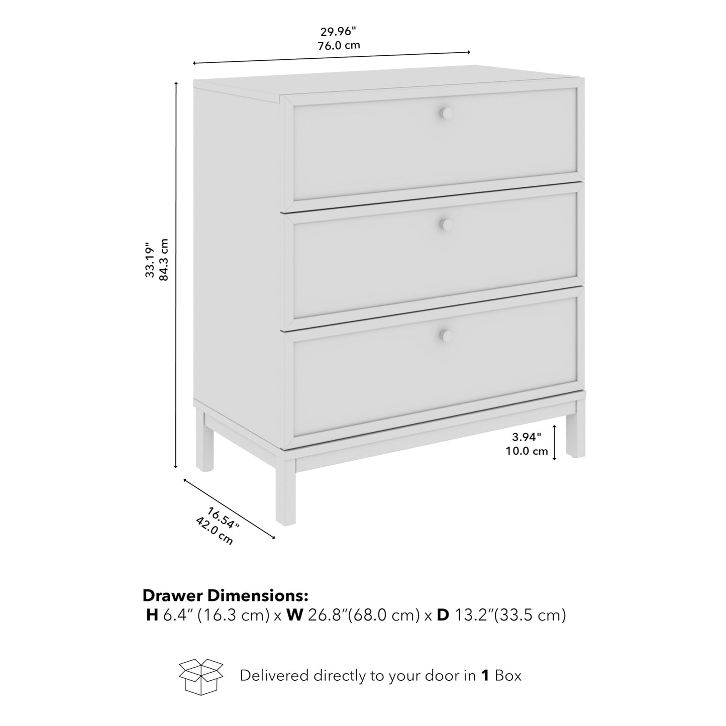 Bush Home 3 Drawer Dresser, Chest of Drawers Storage Organizer for Bedroom and Nursery Organization, Avery Collection, Chocolate Birch