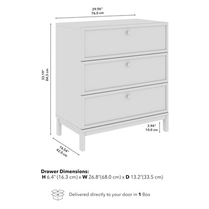 Bush Home 3 Drawer Dresser, Chest of Drawers Storage Organizer for Bedroom and Nursery Organization, Avery Collection, Chocolate Birch